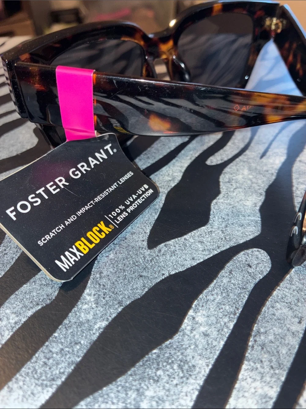 Foster Grant Tortoiseshell Cat-Eye Sunglasses with Pink Temple Accent